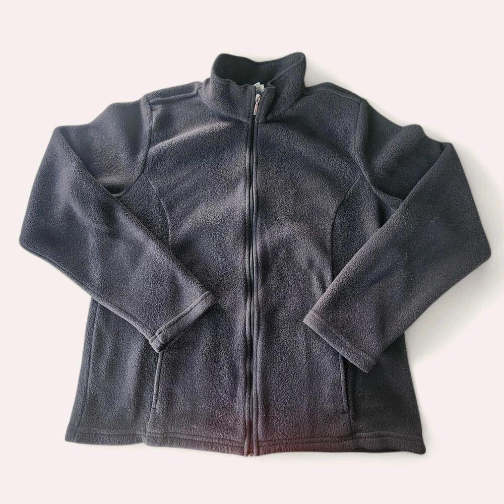 LL Bean Fuzzy Women's Comfy Fall Winter Fleece Zip Up Jacket Black Size M